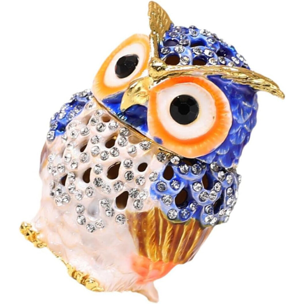 Owl Car Storage Box Small Enamel Trinket Holder Rhinestone Decoration Multi-Functional Blue 5455468523915