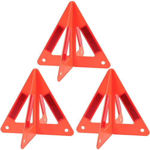 3Pcs Emergency Triangle Sign Reflective Roadside Warning Triangles