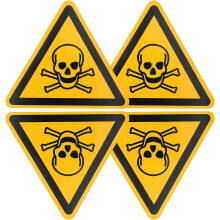 4pcs Poisoning Warning Stickers 100mm Triangular Self-adhesive Safety Signs