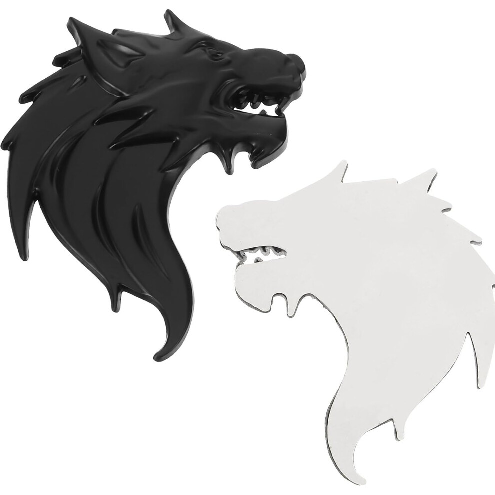 2Pcs Metal Wolf Head Car Stickers Left And Right View, Automotive Badge Decals For Vehicle Decoration Black 5455468436895