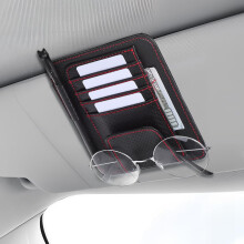 Multifunctional Car Sun Visor Organizer with Carbon Fiber Black and Red Stitching Multi-Pocket Visor Storage Pouch