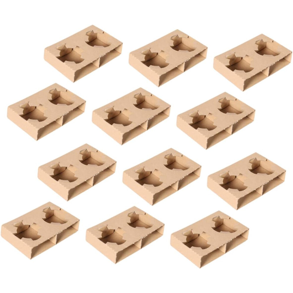 50Pcs 2-Cup Corrugated Paper Drink Carrier Tray Takeout Cup Holder For Coffee And Beverage Light/Brown 5455468446597