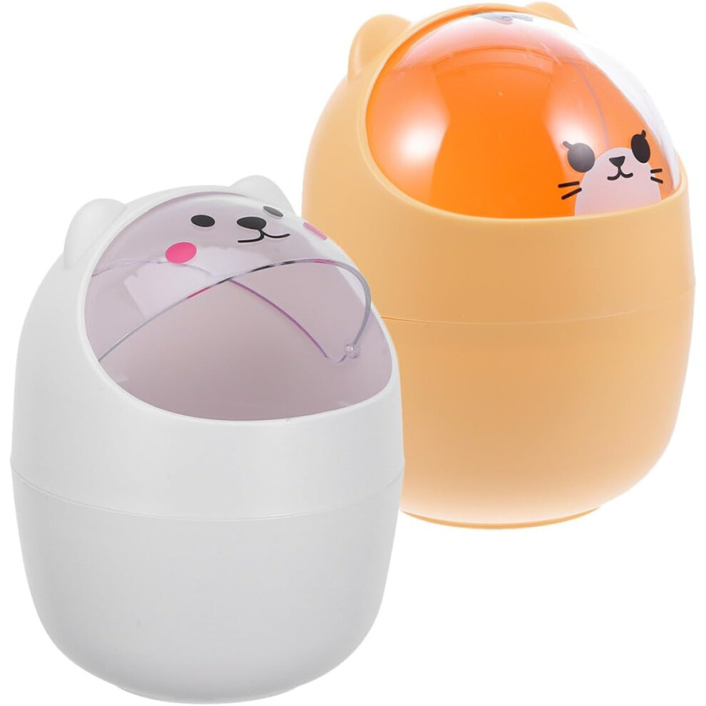 2Pcs Mini Desktop Trash Can With Swing Lid Cartoon Small Wastebasket For Bedroom Bathroom Office Desk Storage 5455468526848