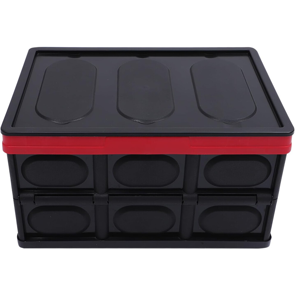 30L Foldable Car Trunk Organizer Storage Box, Plastic Practical Storage Case Black/Red 5455468527630