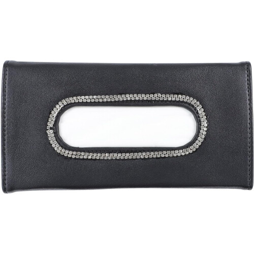 Carro Visor Tissue Holder com strass, caixa de guardanapo pendurada em couro PU preto