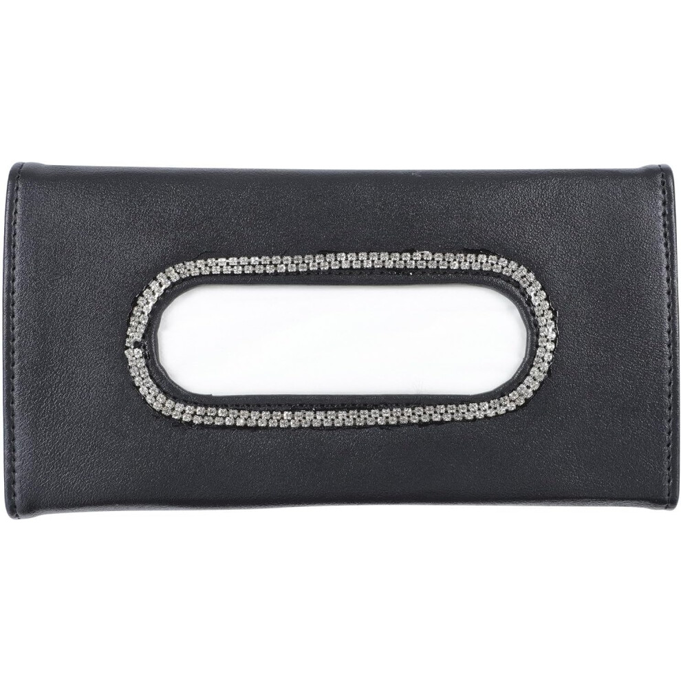 Car Visor Tissue Holder With Rhinestone, Hanging Napkin Box In Pu Leather Black 5455468528286