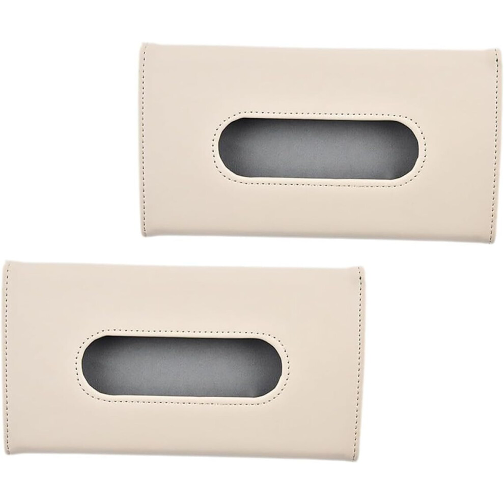 2Pcs Car Tissue Holder Sun Visor Tissue Case Automotive Visor Hanging Box For Car Interior Beige 5455468449161