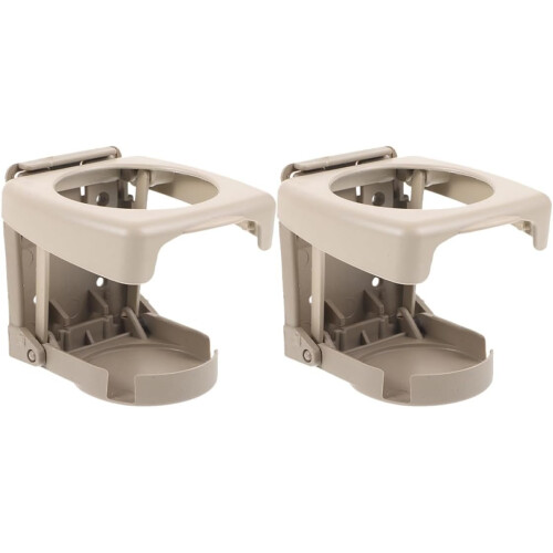2Pcs Beige Universal Folding Car Cup Holders for Drinks and Bottles, Adjustable Space-Saving Drink Holder