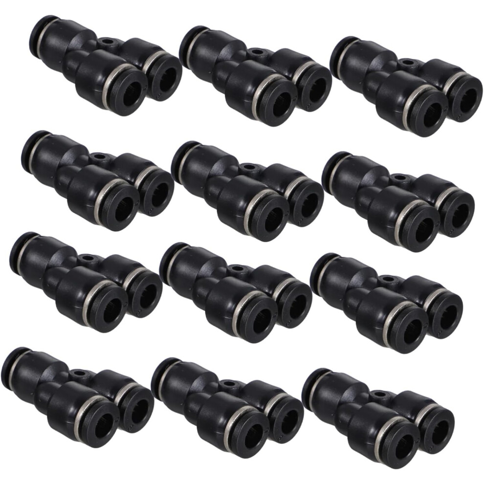 12Pcs Three Way Connector Plastic Tracheal Connector Quick-Release For Air Hose Pneumatic Tool Black 5455468458774