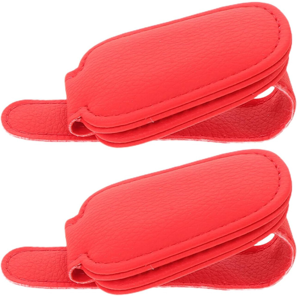 2Pcs Sun Visor Glasses Clip Holder Organizer For Car Magnetic Pu Leather Eyeglass Hanger Clip Red 5455468448973