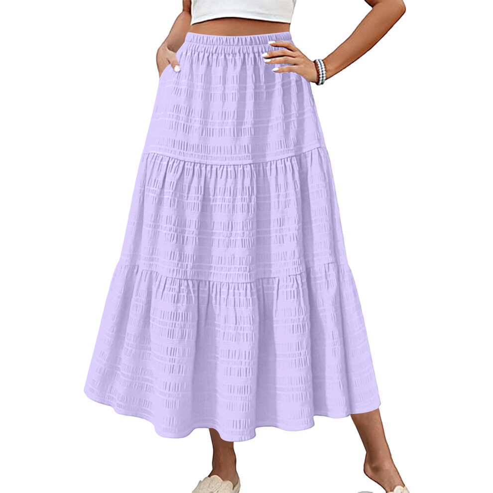 Women's Casual Elegant Smock Layered Tiered Maxi- L Purple