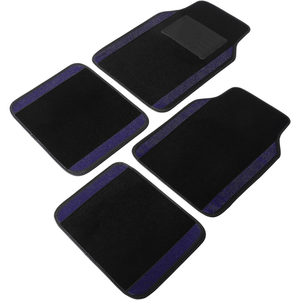 4Pcs Bling Diamond Car Floor Mats Waterproof Non-Slip Sturdy Carpet Set Blue 5455468442261