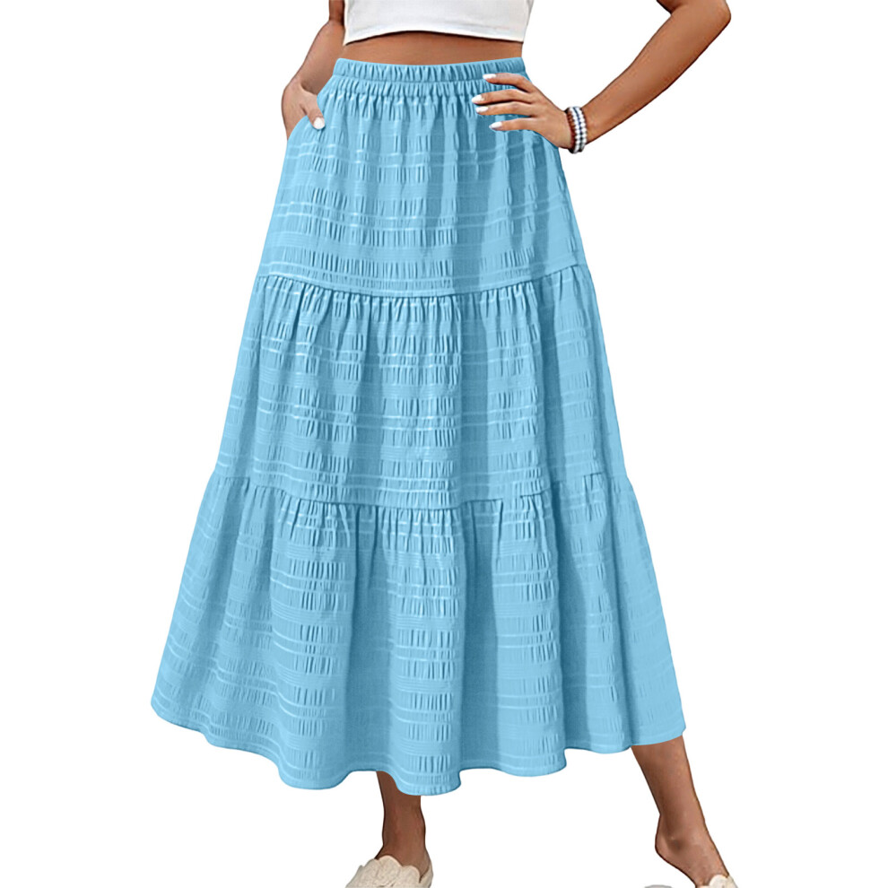 Women's Casual Elegant Smock Layered Tiered Maxi-Sky S Blue