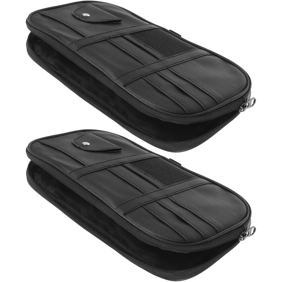 2Pcs Car Storage Bag Sun Visor Organizer Pocket For License Pen Key Sunglasses Holder Black 5455468529108