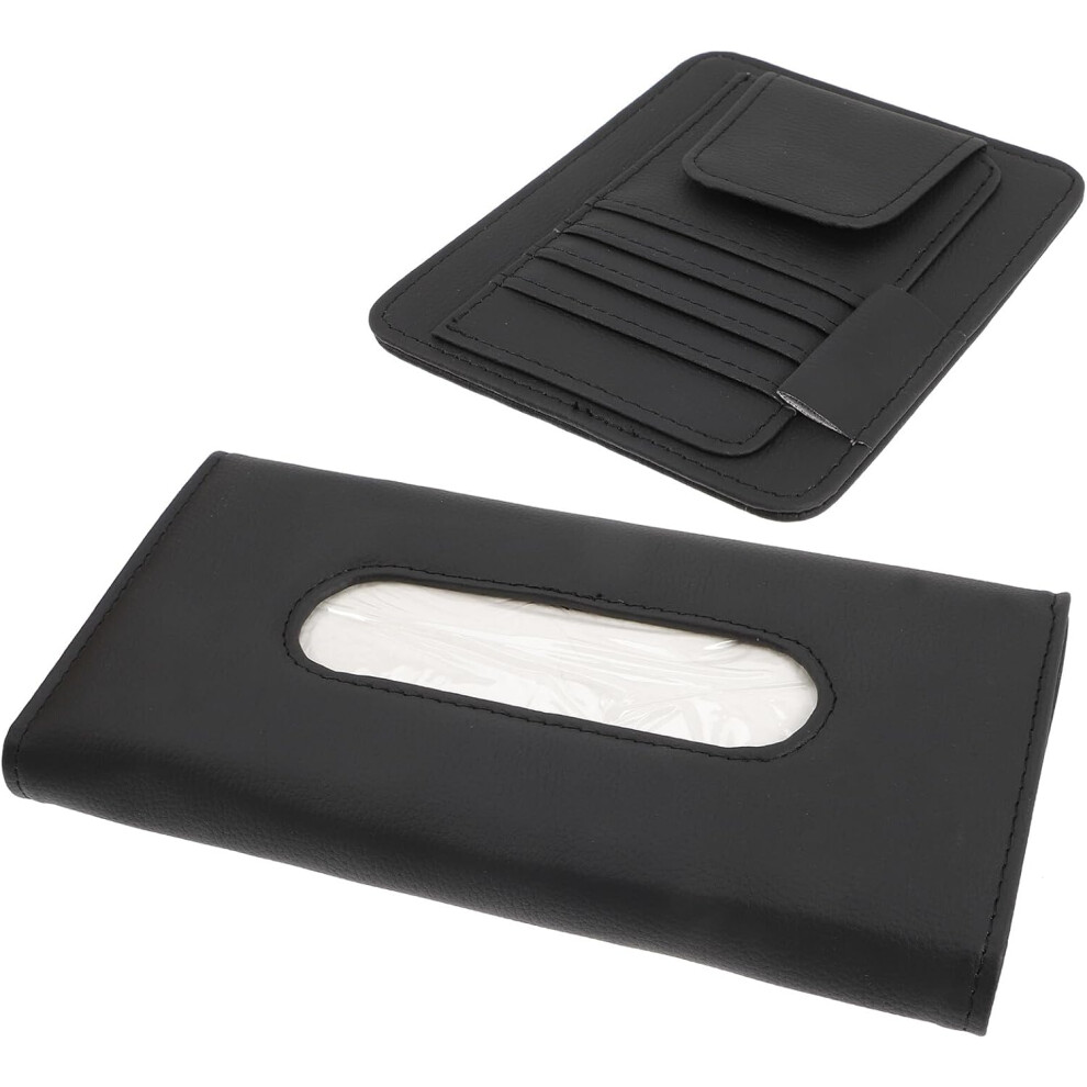 Car Sun Visor Napkin Holder Tissue Case For Vehicle With Leather Material, Multifunctional Storage 5455468449260