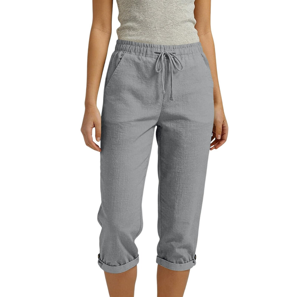 Women's linen pants, pants, vacation pants,-Light Gray M
