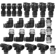 24 connettori rapidi per tubo pneumatico da 8 mm con filettatura maschio NPT da 3/8", gomito dritto, raccordo a T, innesto rapido.