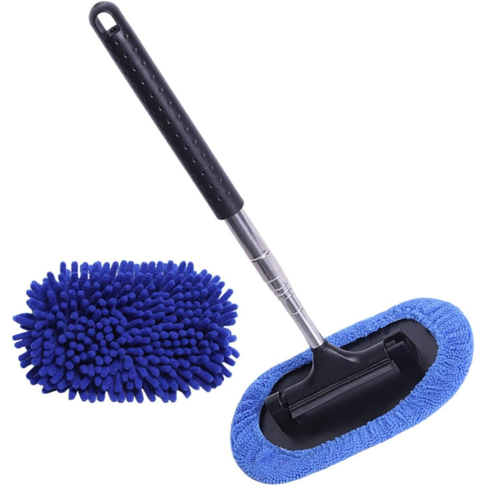 3-In-1 Telescopic Car Windshield Squeegee And Rearview Mirror Cleaner Tool Blue 5455468454226