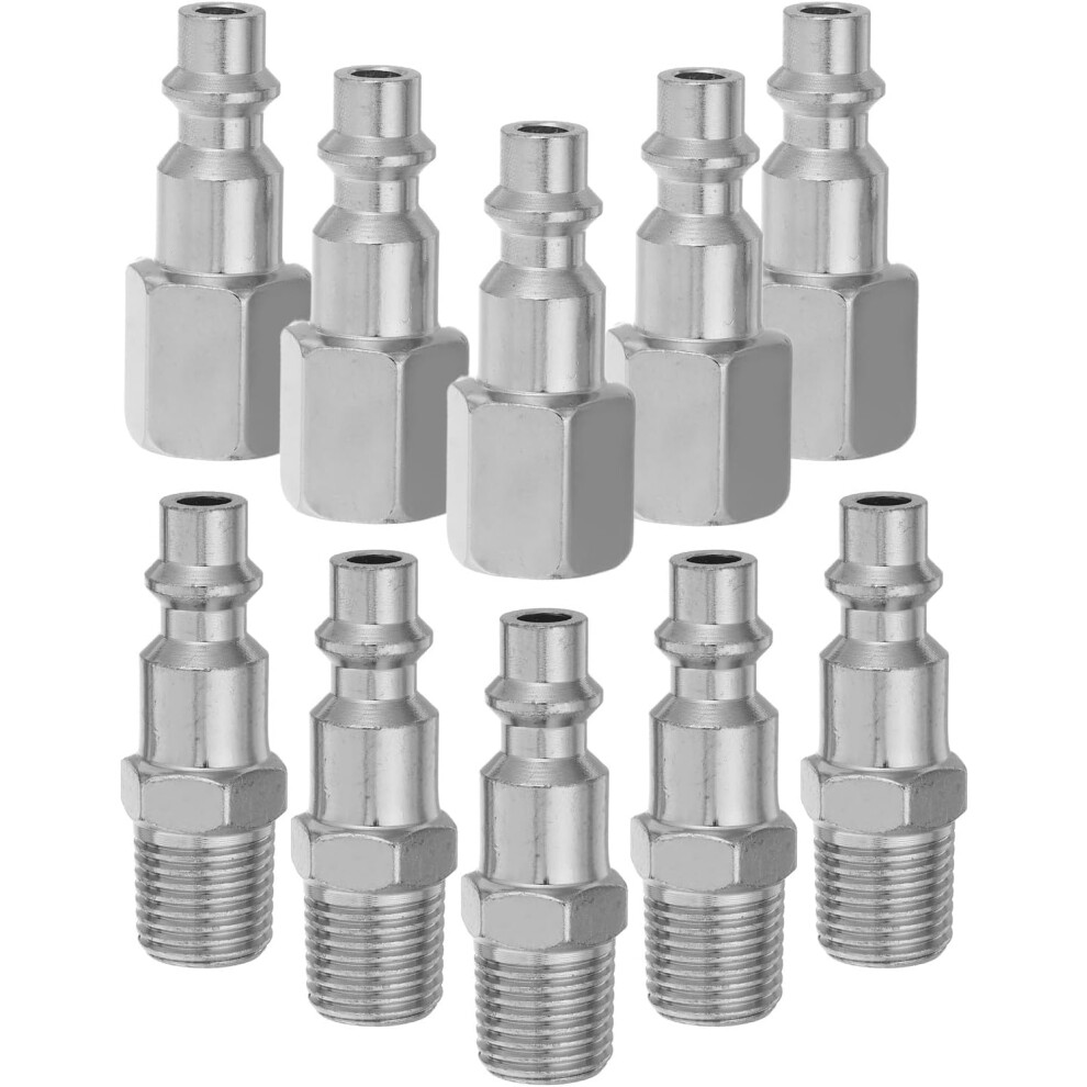 10Pcs Quick-Connect Male Connector Air Hose Fittings Npt Female Coupler And Male Plug Attachments Silver 5455468458439