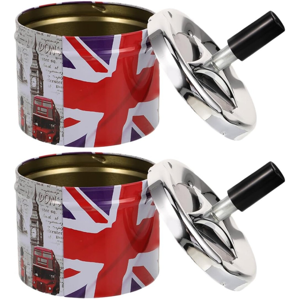 2Pcs Stainless Steel Ashtrays With Spinning Lid, Automatic Extinguishing Portable Ash Containers For Home 5455468465871