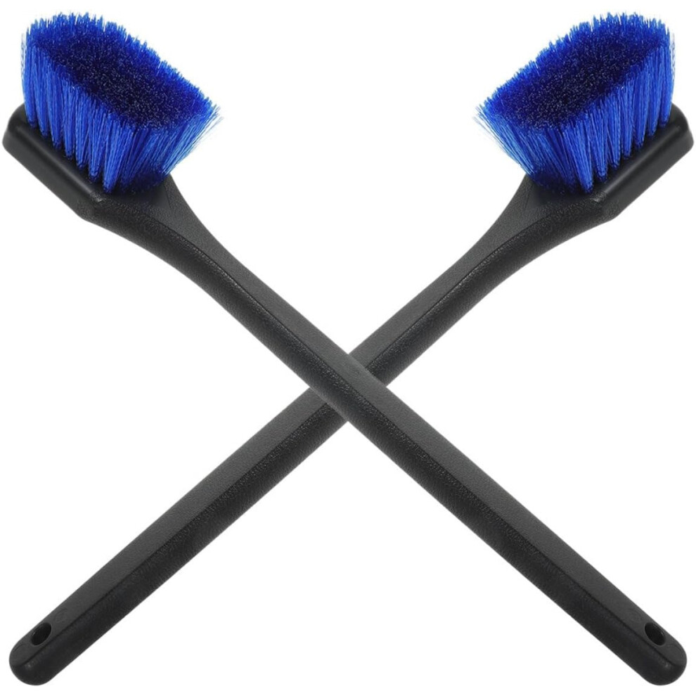 2Pcs Car Washing Brush Set With Long Handle, Stiff Bristle Tire And Rim Cleaning Brushes 5455468454295