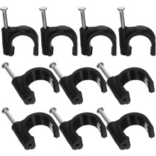 100 Stück 12 mm schwarze Kunststoff-Halbschellen mit Stahlnagel, Haken-Rohrschellen-Befestigungselemente