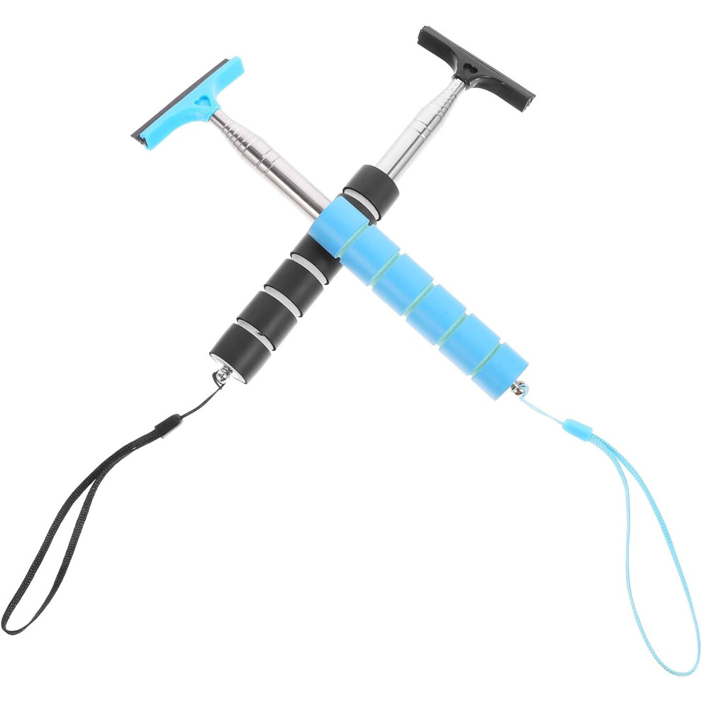 2Pcs Car Window Cleaner Tool With Telescopic Handle, Rear View Mirror Wiper Squeegee 5455468535550