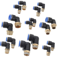 Assortimento di raccordi rapidi per tubi dell'aria compressa per progetti industriali, raccordi a crimpare in plastica.