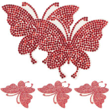 5 Stück rote Strass-Schmetterlingsaufkleber 7 x 6 cm selbstklebende Glitzer-Applikationen