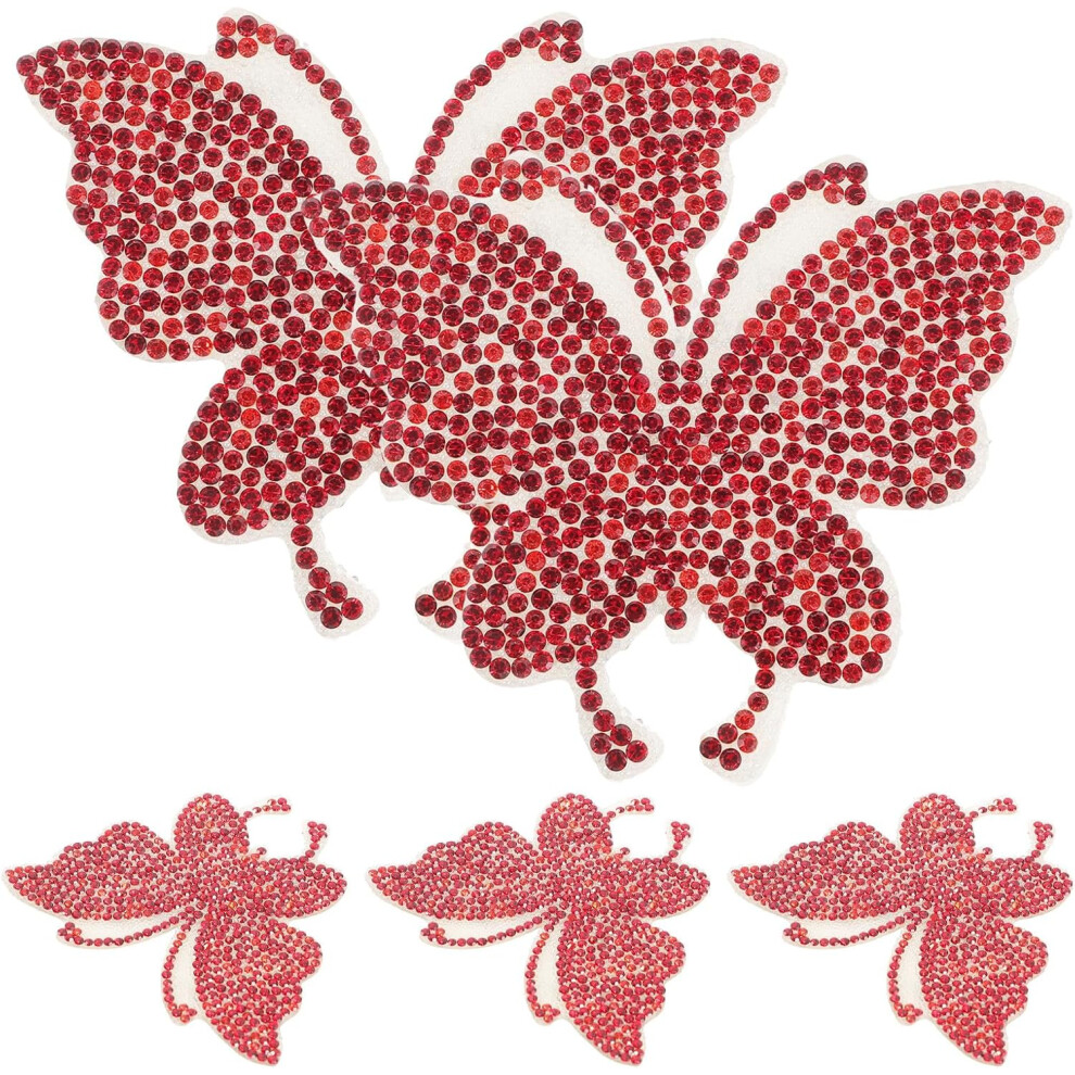 5Pcs Rhinestone Butterfly Stickers 7X6cm Self-Adhesive Bling Applique Decals Red 5455468437724