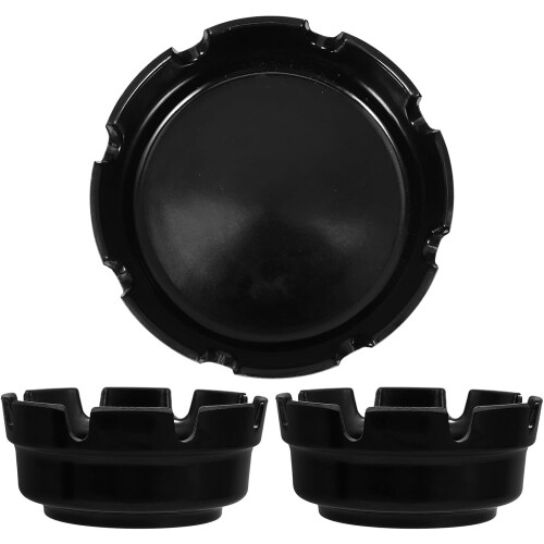 Conjunto de cinzeiros pretos portáteis 3pcs com design único e acabamento preto elegante, material plástico, diâmetro de 4 polegadas