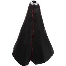 Housse de levier de vitesse universelle en cuir PU avec coutures rouges, compatible avec les boîtes de vitesses manuelles et automatiques.