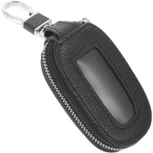Estuche de cuero para llaves de coche con cremallera, pequeño, negro, con ventana, organizador portátil.