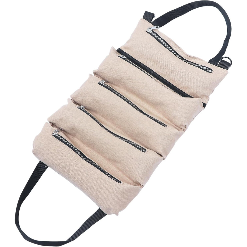 Multi-Functional Khaki Canvas Car Seat Back Storage Bag With Large Capacity Hanging Organizer 5455468548864