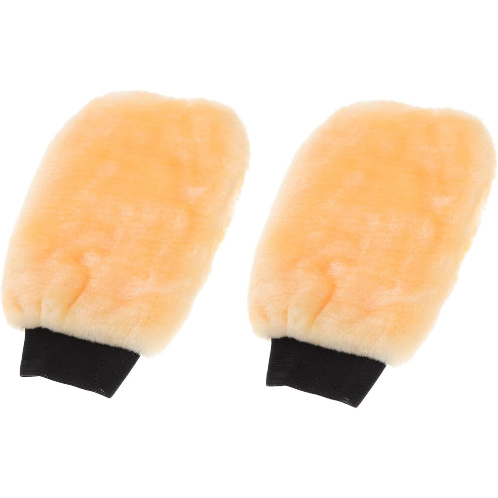 2Pcs Wool Plush Car Wash Mitts Double-Sided Thickened Car Detailing Gloves Buffing Pad For Polishing And Dust Cleaning Yellow 8113854493255