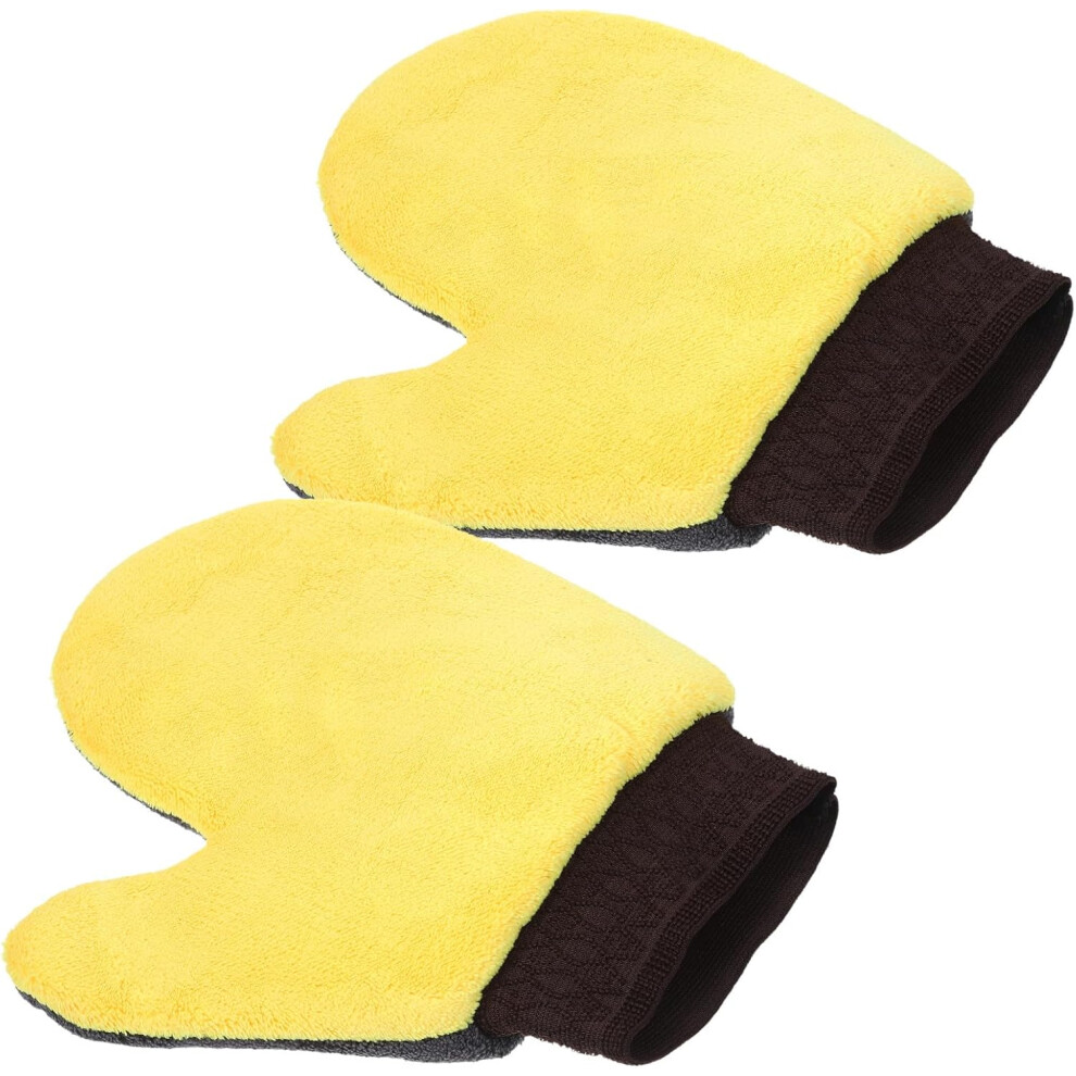 Car Wash Gloves Mitt 2Pcs Set Scratch-Free Microfiber Dusting Gloves Yellow/Grey/Coral 5455468535307