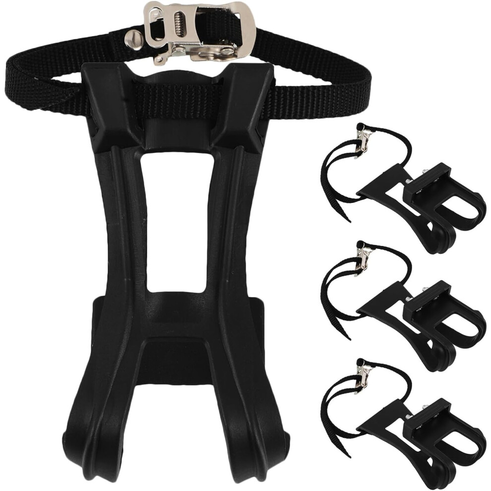 4Pcs Adjustable Plastic Toe Clips Pedal Cage With Fixed Bike Pedal Straps Black 5455468468155