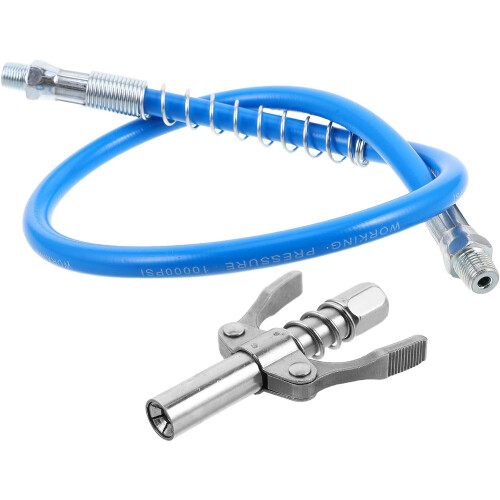Quick Lock Grease Coupler with 35cm Flexible Hose, Professional Double Handle Grease Attachment