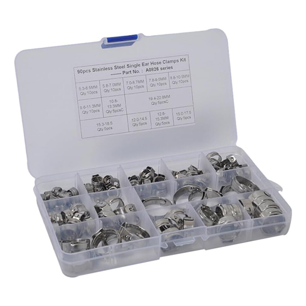 90Pcs Stainless Steel Clamp Types Single Ear Hose Clamps For Air Tubing For Automotive And Industrial Use 5455468458163