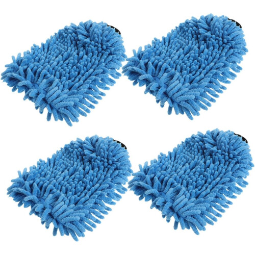 4er-Pack Autowaschhandschuhe, Mikrofaser, einseitig, Chenille, Autoreinigungshandschuhe