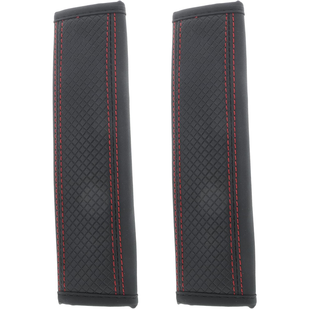2Pcs Shoulder Pad Covers Pu Leather Breathable Protector For Driving Comfort, And Black/Red 5455468468575