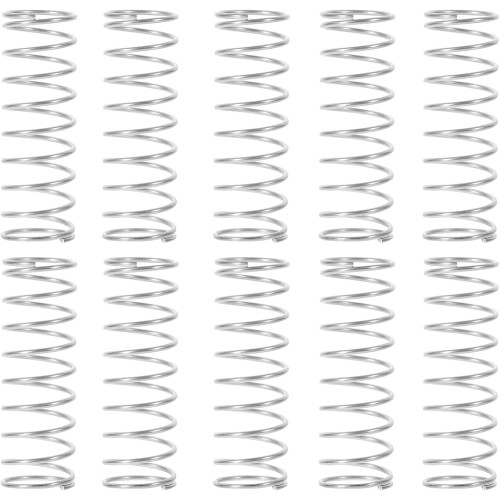 10 ressorts de compression robustes en acier inoxydable, force élastique stable, conception compacte, couleur argent.
