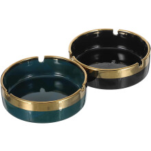 2pcs Ceramic Windproof Ashtray Desktop Ornament Set, round Shape Elegant Modern Luxury Style