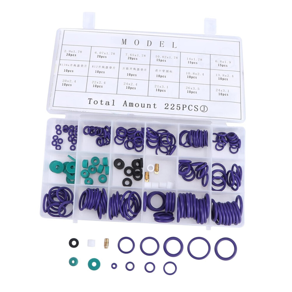 225Pcs Seal O-Ring Rubber Gasket Assortment Kit Compressor Seals For Ac Repair O-Ring And Ring Kit Purple 5455468544255