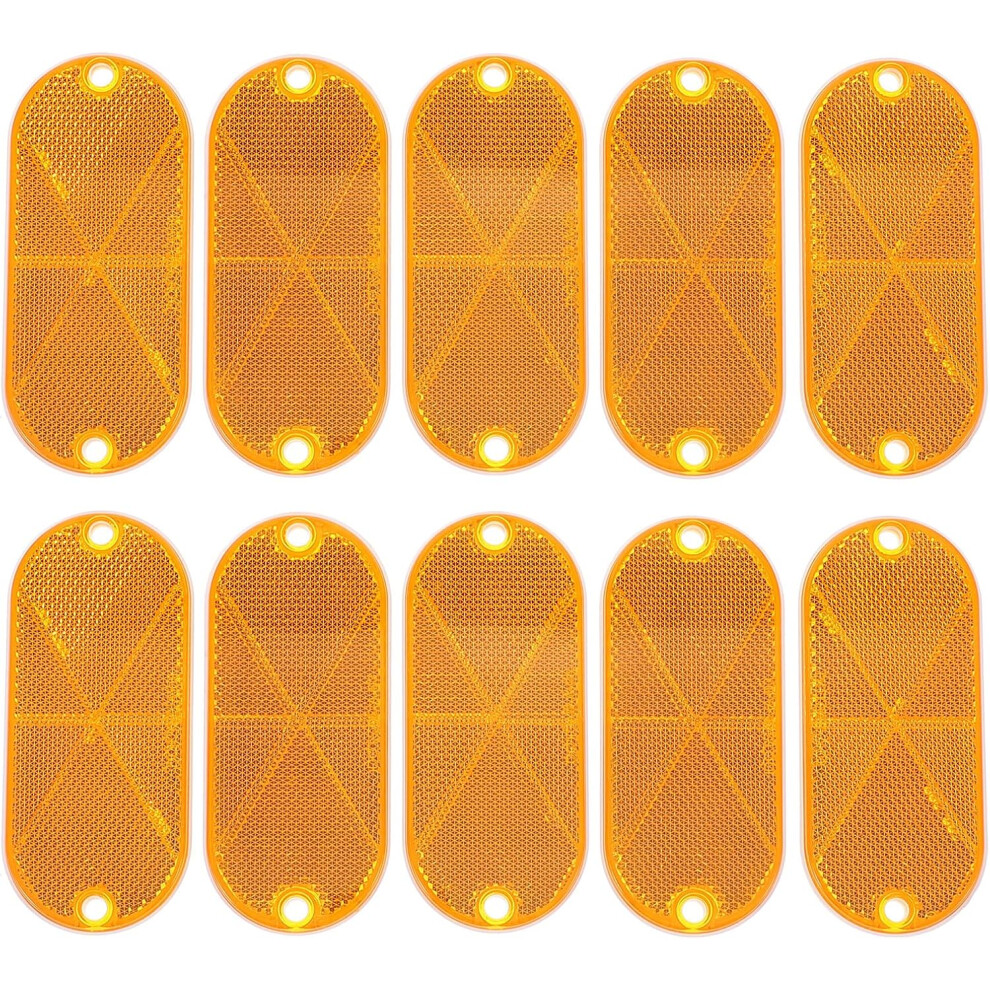 10Pcs Oval Trailer Reflectors Road Reflective Stickers For Driveway Fence Posts Mailbox Safety Signs Amber 8113854461995