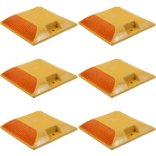6pcs Heavy Duty Plastic Reflective Road Markers Driveway Reflectors Yellow Casing Raised Safety Studs