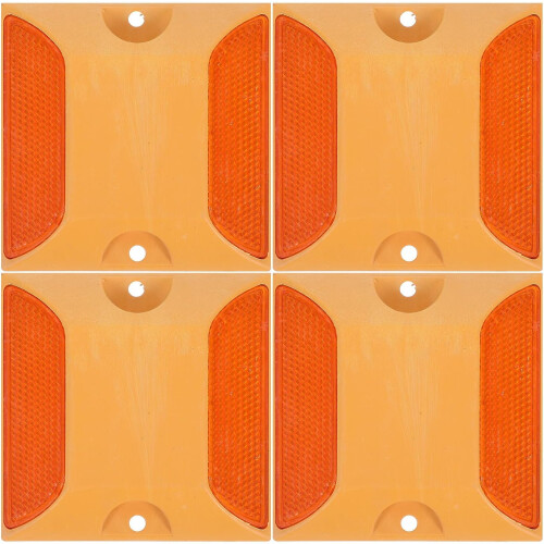 4pcs Yellow Double-sided Reflective Road Studs Plastic Pavement Markers