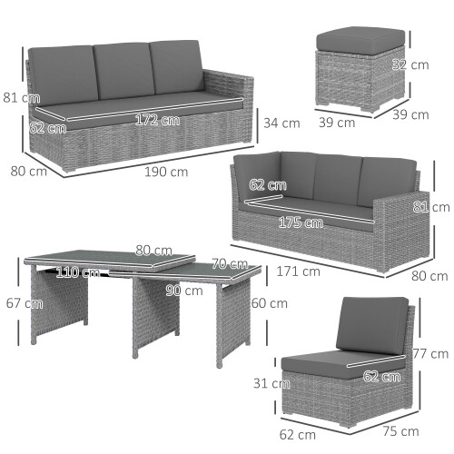 Seven-Piece Rattan Garden Sofa Set with Table 1