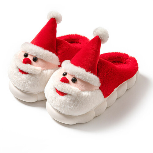 Weihnachtsmann-Hausschuhe, weiche Plüsch-Hausschuhe, dick-Rot A