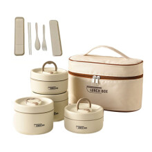 Set van 4 Draagbare, Geïsoleerde Lunchboxen met Thermische Lunchbox en Losse, Stapelbare Lunchboxen